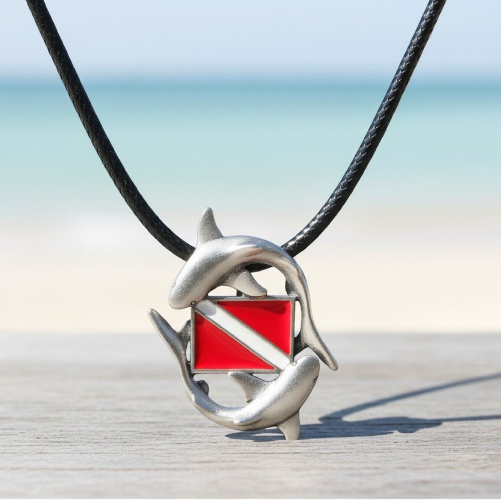 Sharks and Dive Flag Necklace – Diver's Collection – Pewter