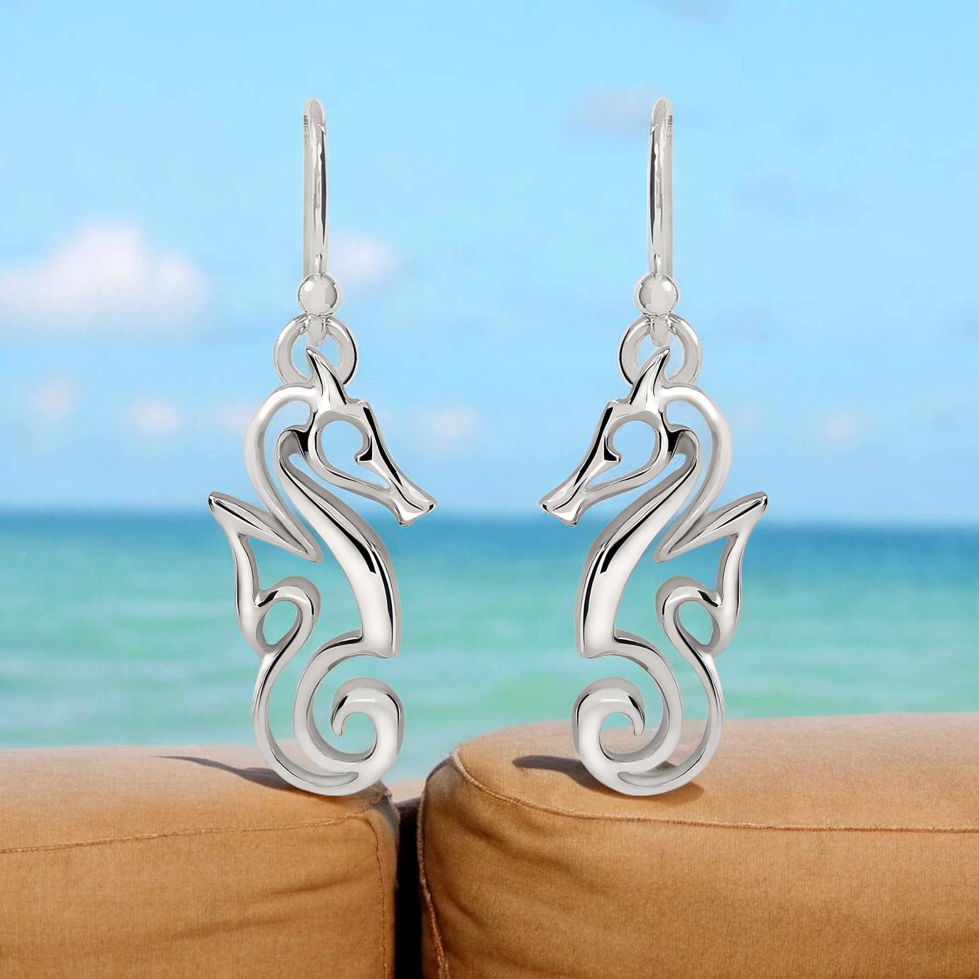 Seahorse earrings silver discount