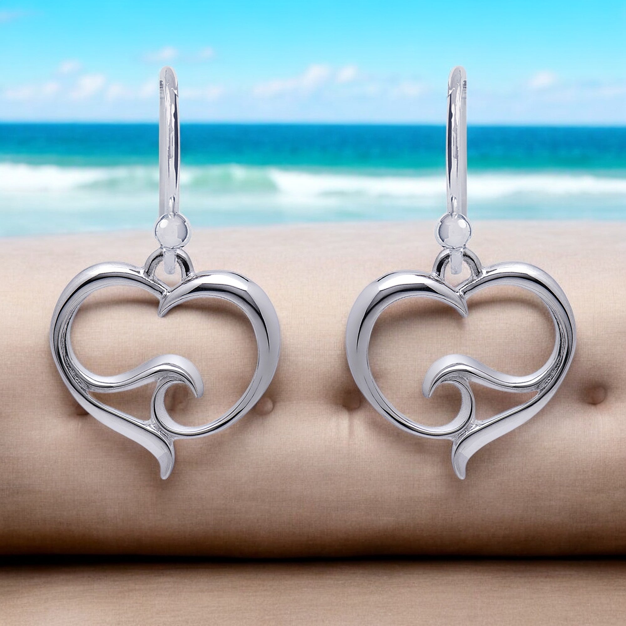 Sterling silver heart dangle earrings sales