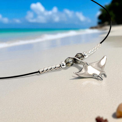 Miniature Manta Ray Choker Necklace – Sealife Collection – Sterling Silver