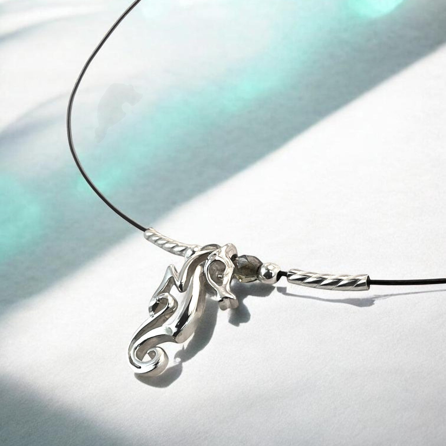 Choker Necklace with Seahorse Mini Pendant – "Polo" – Sterling Silver - Big Blue