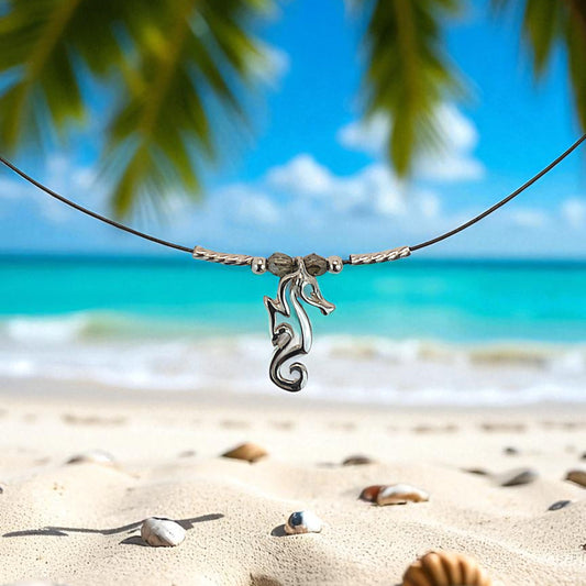 Choker Necklace with Seahorse Mini Pendant – "Polo" – Sterling Silver