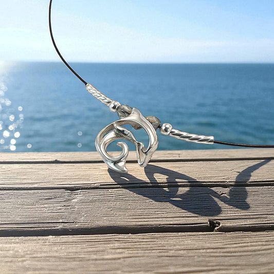 Choker Necklace with Dolphin Mini Pendant – “Flipper” – Sterling Silver