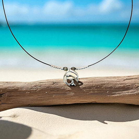 Choker Necklace with Dolphin Mini Pendant – “Flipper” – Sterling Silver