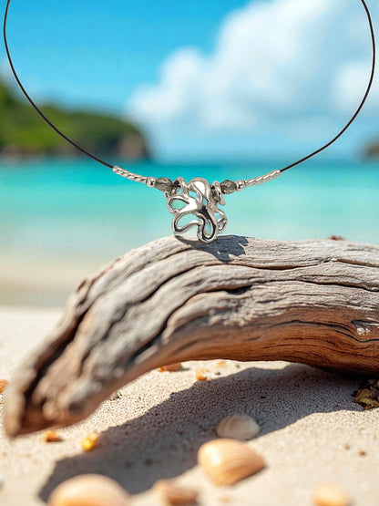 Choker Necklace with Octopus Mini Pendant – "Leggs" - Sterling Silver