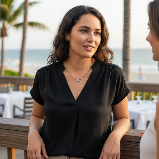 Choker Necklace with Starfish Mini Pendant – "Starry" – Sterling Silver - Big Blue