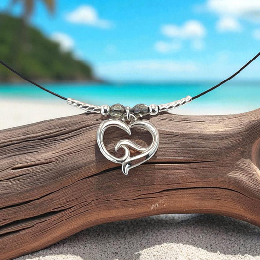Ocean Wave Choker Necklace Sterling Silver — Ocean Wave Heart Collection - Sterling Silver