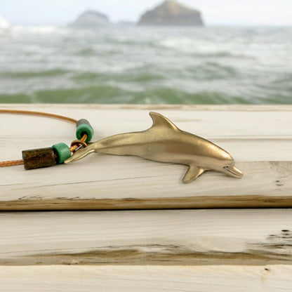 Dolphin Necklace for Women- Bronze Dolphin Pendant, Boho Dolphin Necklace, Bronze Dolphin Jewelry for Women, Boho Jewelry for Women, Beachy Necklaces - Big Blue