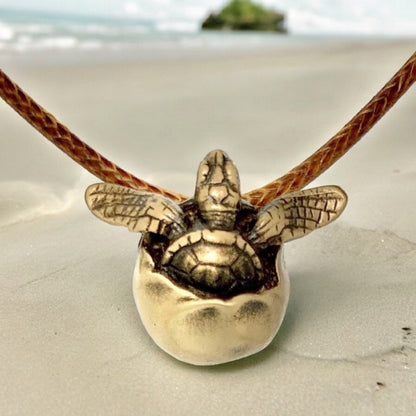 Baby Sea Turtle Necklace Antique Bronze- Hatchling Sea Turtle Necklace for Women - Turtle Pendant - Hatchling Charm -Unique Gifts for Turtle Lover - Big Blue