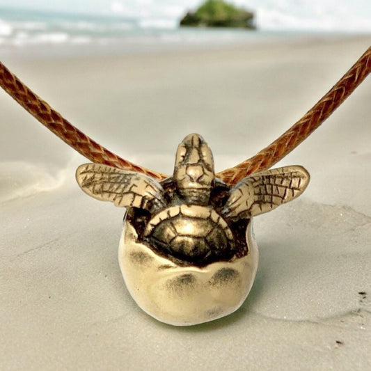 Baby Sea Turtle Necklace Antique Bronze- Hatchling Sea Turtle Necklace for Women - Turtle Pendant - Hatchling Charm -Unique Gifts for Turtle Lover - Big Blue