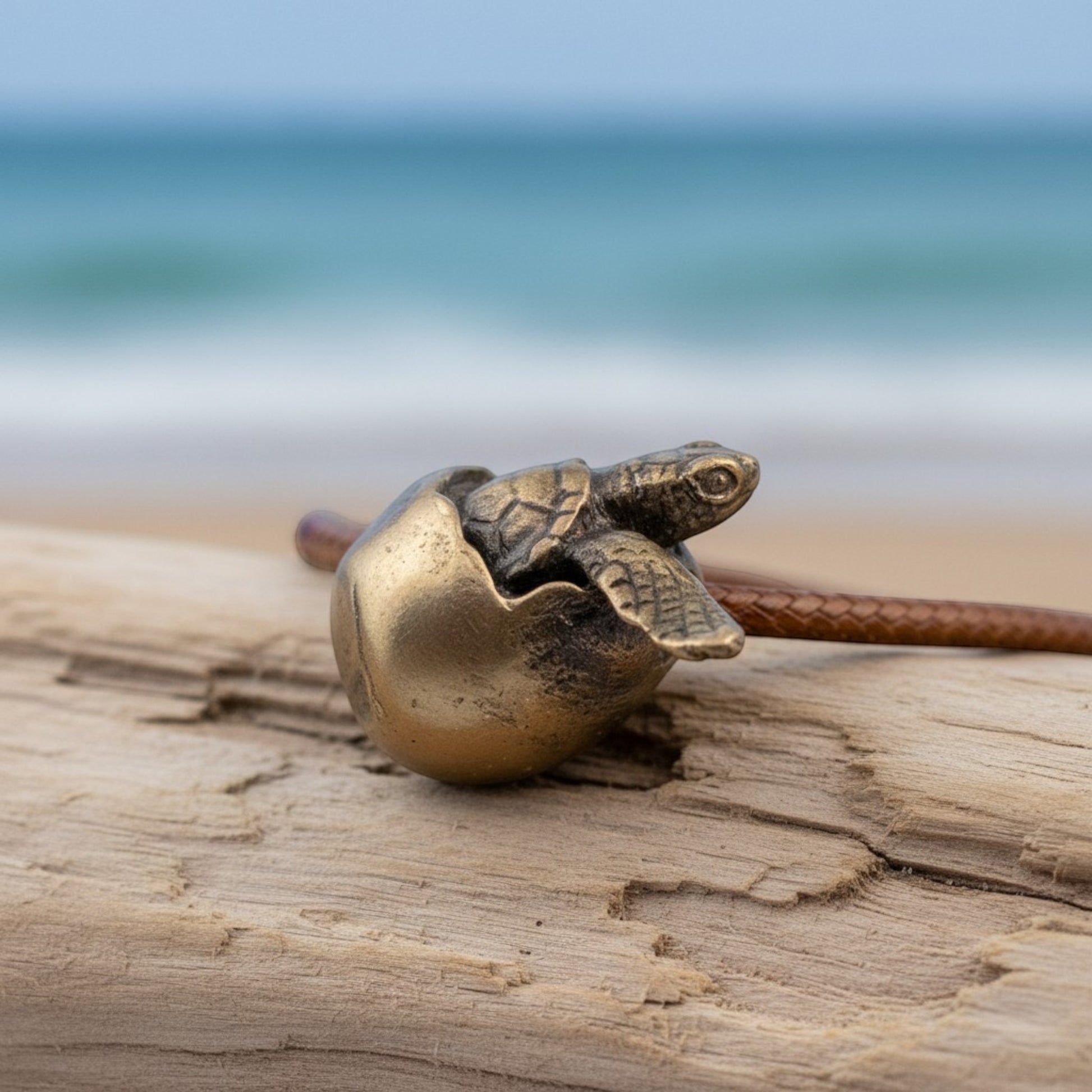 Baby Sea Turtle Necklace – "Hope" Hatchling – Bronze on Cord - Big Blue