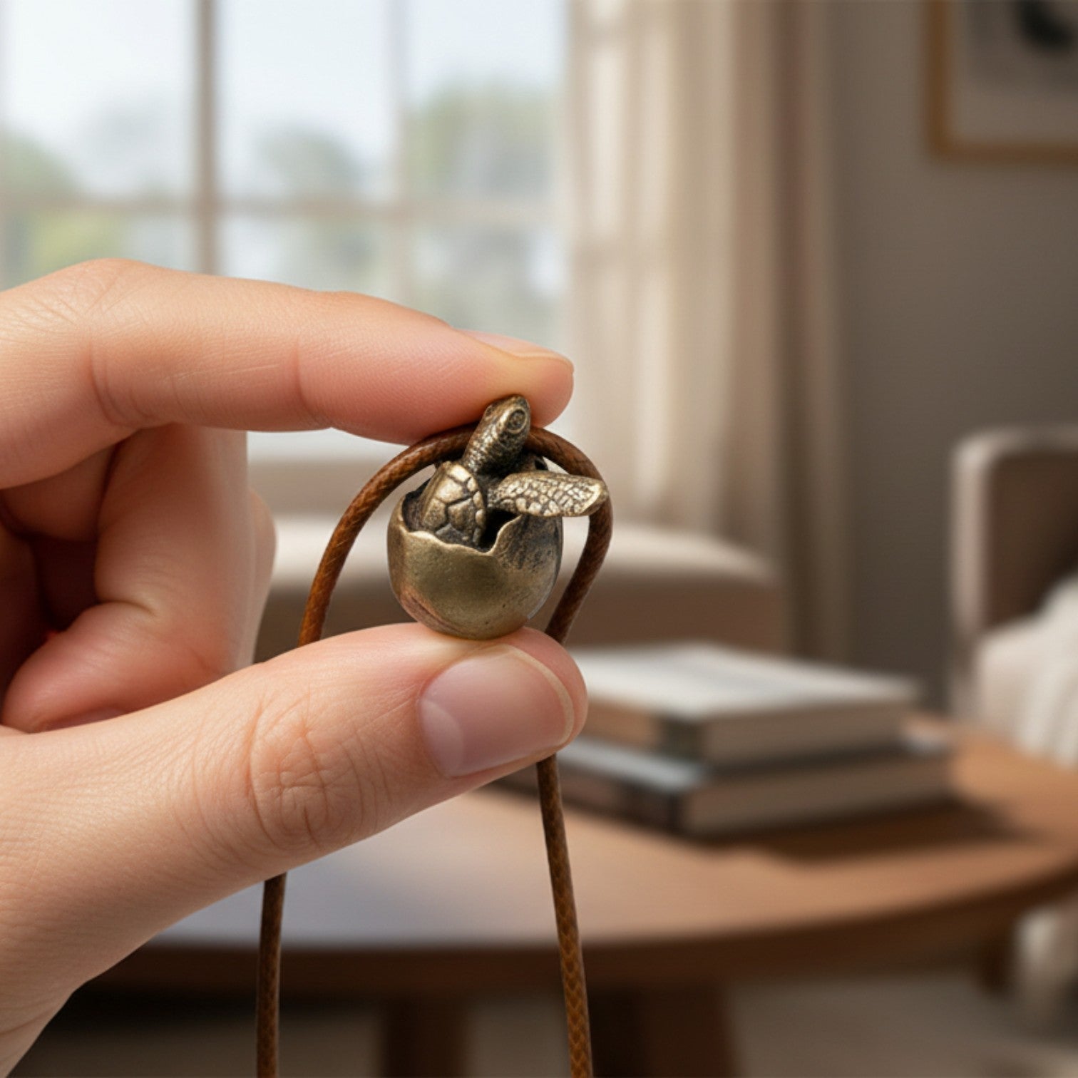 Baby Sea Turtle Necklace – "Hope" Hatchling – Bronze on Cord - Big Blue