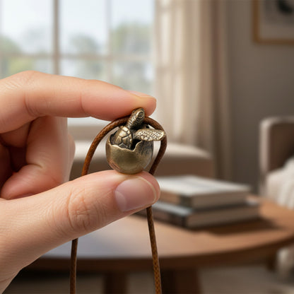 Baby Sea Turtle Necklace – "Hope" Hatchling – Bronze on Cord - Big Blue