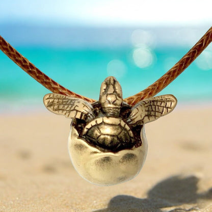 Baby Sea Turtle Necklace Antique Bronze- Hatchling Sea Turtle Necklace for Women - Turtle Pendant - Hatchling Charm -Unique Gifts for Turtle Lover - Big Blue