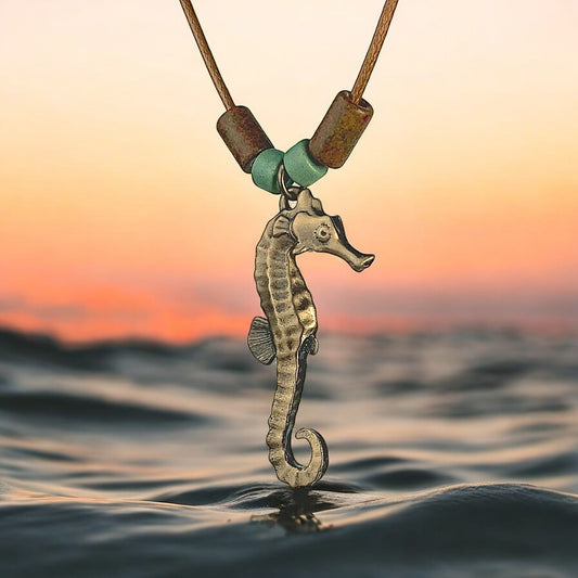 Seahorse Necklaces for Women- Bronze Sea Horse Jewelry for Women, Seahorse Gifts, Seahorse Charm, Seahorse Pendant - Big Blue