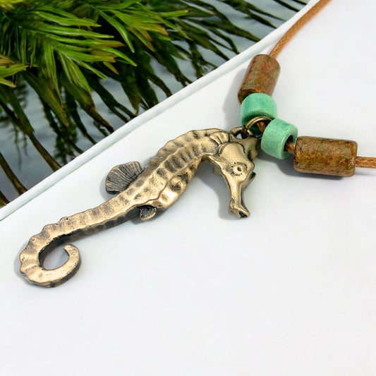 Seahorse Necklaces for Women- Bronze Sea Horse Jewelry for Women, Seahorse Gifts, Seahorse Charm, Seahorse Pendant - Big Blue