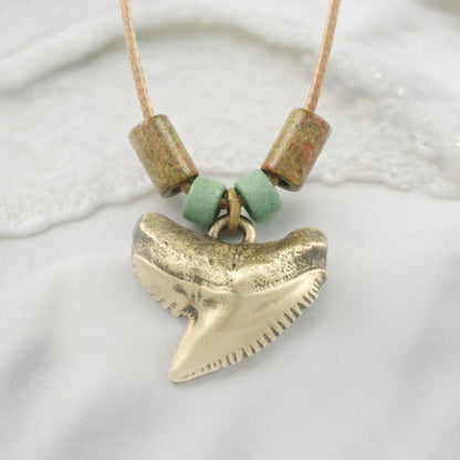 Shark Tooth Necklace for Men and Women- Bronze Shark Pendant, Shark Tooth Charm, Shark Jewelry, Gift for Shark Lover, Beachy Jewelry - Big Blue