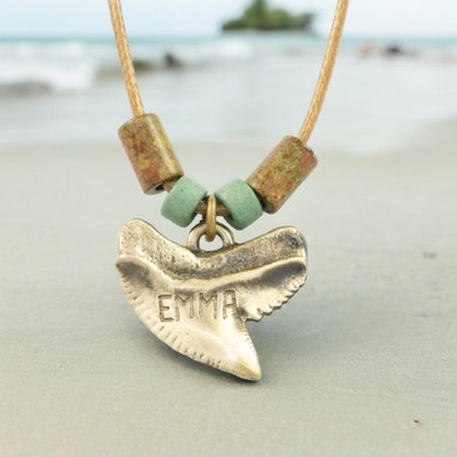 Shark Tooth Necklace for Men and Women- Bronze Shark Pendant, Shark Tooth Charm, Shark Jewelry, Gift for Shark Lover, Beachy Jewelry - Big Blue