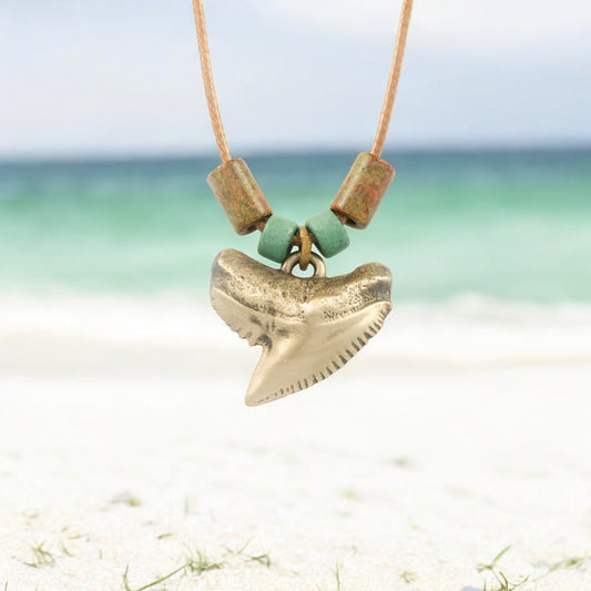 Shark Tooth Necklace for Men and Women- Bronze Shark Pendant, Shark Tooth Charm, Shark Jewelry, Gift for Shark Lover, Beachy Jewelry - Big Blue