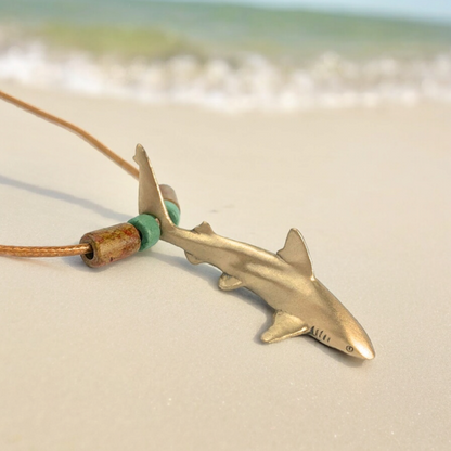 Shark Necklace for Men and Women Bronze- Bronze Reef Shark Necklace for Women, Bronze Reef Shark Necklace, Shark Jewelry - Big Blue