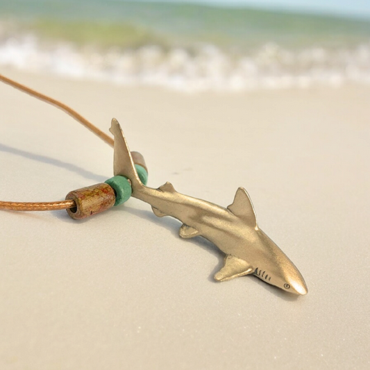 Shark Necklace for Men and Women Bronze- Bronze Reef Shark Necklace for Women, Bronze Reef Shark Necklace, Shark Jewelry - Big Blue