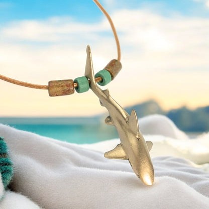 Shark Necklace for Men and Women Bronze- Bronze Reef Shark Necklace for Women, Bronze Reef Shark Necklace, Shark Jewelry - Big Blue