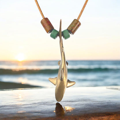 Shark Necklace for Men and Women Bronze- Bronze Reef Shark Necklace for Women, Bronze Reef Shark Necklace, Shark Jewelry - Big Blue