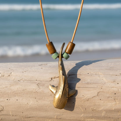 Whale Shark Necklace – Shoreline Collection - Bronze with Mykonos Beads on Cotton Cord