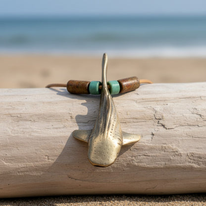 Whale Shark Necklace – Shoreline Collection - Bronze with Mykonos Beads on Cotton Cord