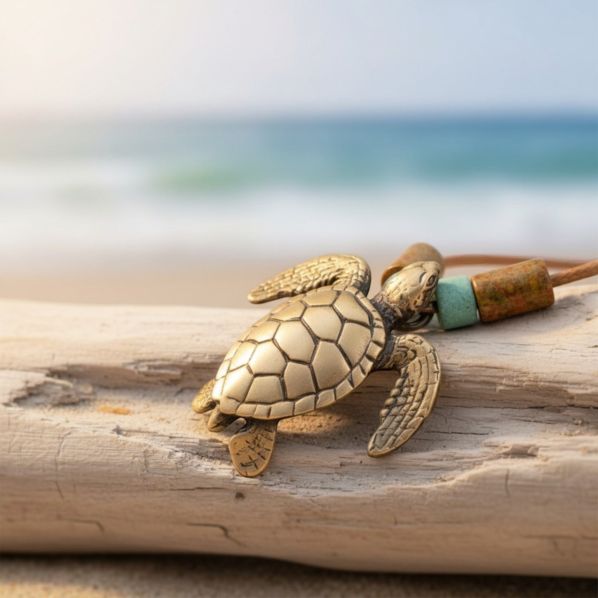 Sea Turtle Necklace – Shoreline Collection - Bronze on Braided Cotton Cord - Big Blue
