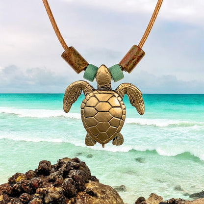 Sea Turtle Necklace Bronze Pendant- Sea Turtle Gifts for Women, Turtle Necklaces, Unique Gift for Turtle Lover, Sea Life Jewelry, Beachy Jewelry - Big Blue