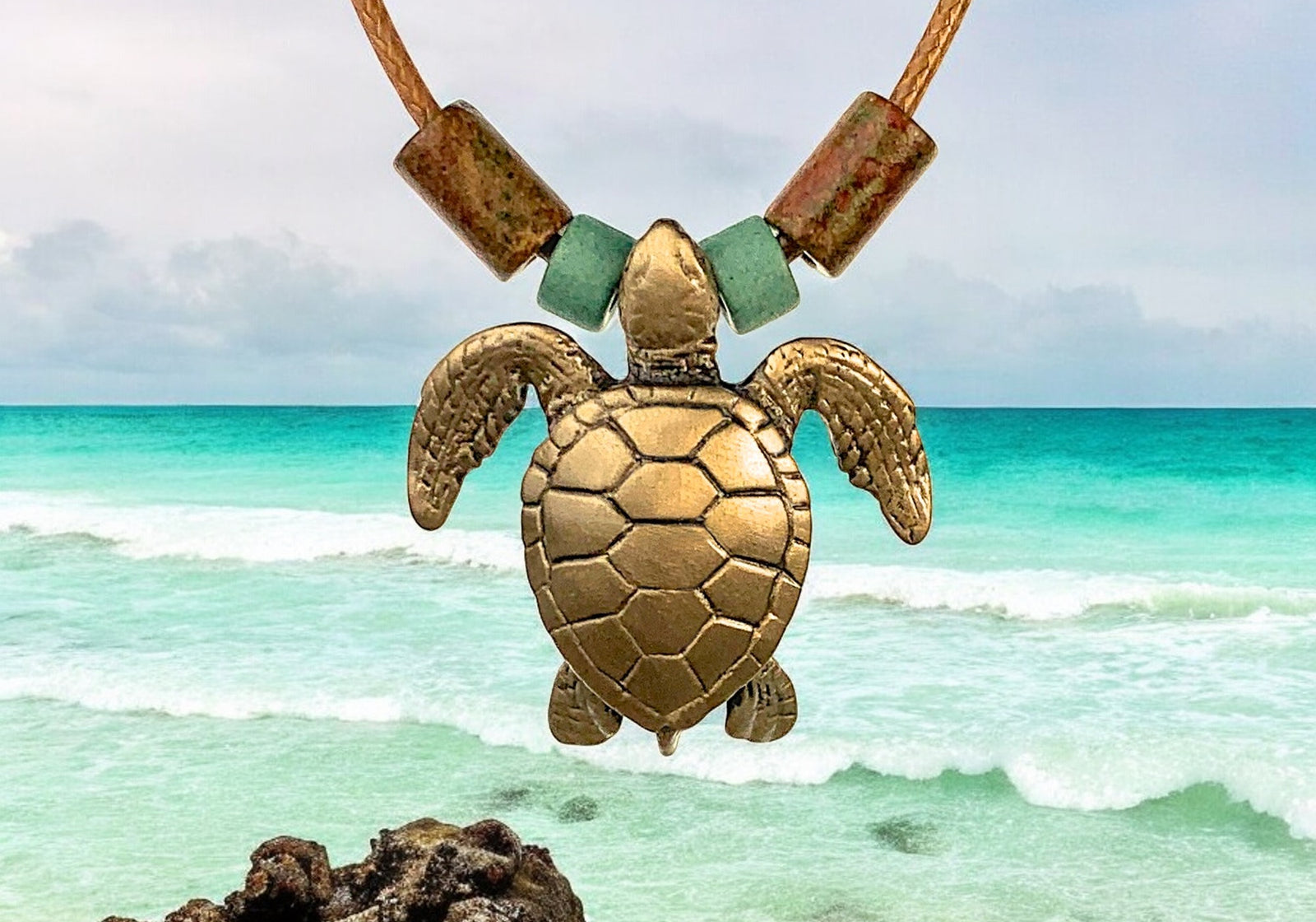 Sea Turtle Necklace Bronze Pendant- Sea Turtle Gifts for Women, Turtle Necklaces, Unique Gift for Turtle Lover, Sea Life Jewelry, Beachy Jewelry - Big Blue