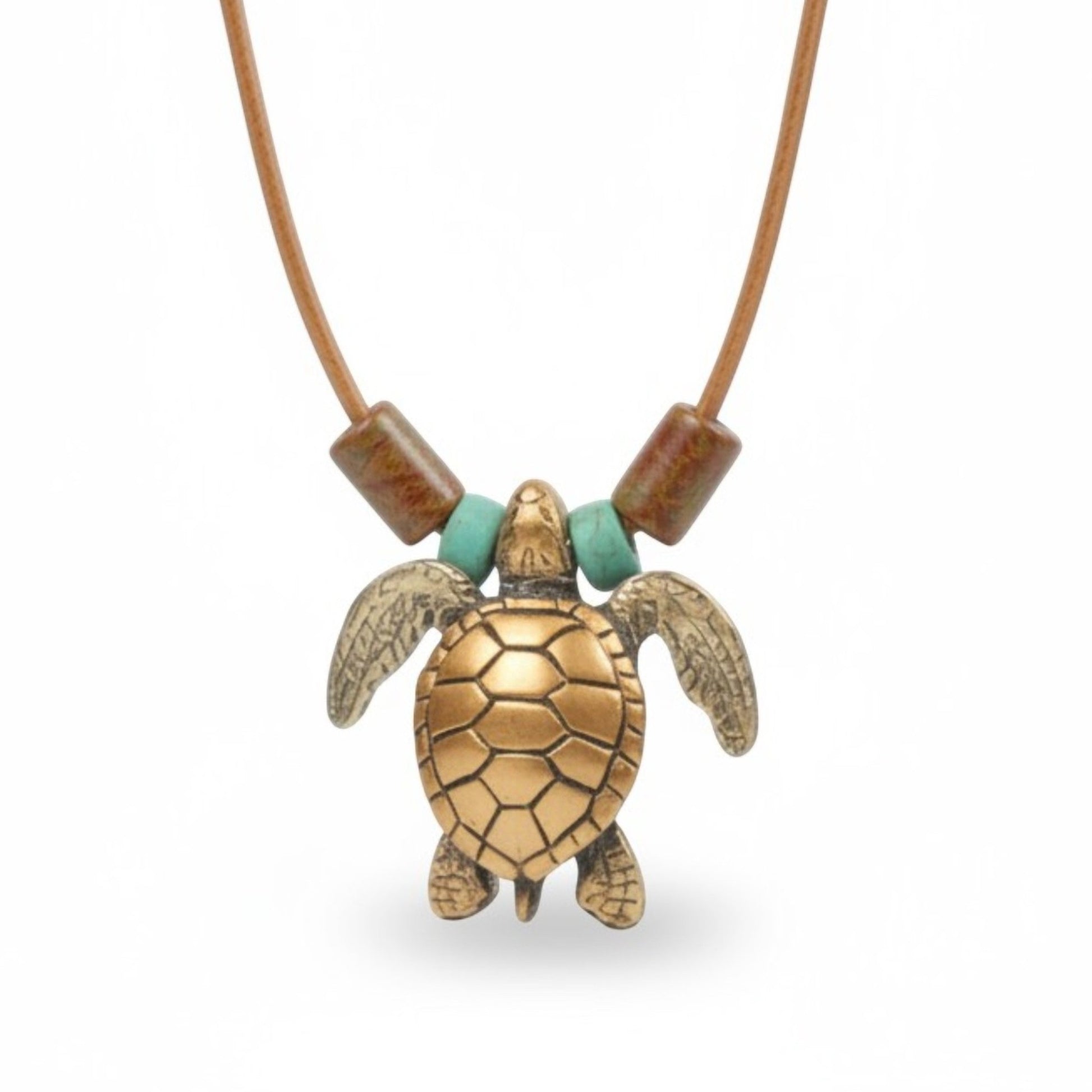 Sea Turtle Necklace – Shoreline Collection - Bronze on Braided Cotton Cord - Big Blue