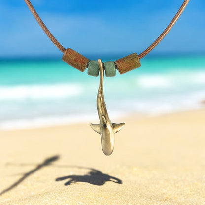 Shark Necklace for Men and Women Bronze- Bronze Reef Shark Necklace for Women, Bronze Reef Shark Necklace,Shark Jewelry - Big Blue