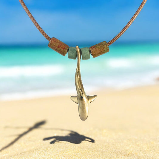 Shark Necklace for Men and Women Bronze- Bronze Reef Shark Necklace for Women, Bronze Reef Shark Necklace,Shark Jewelry - Big Blue