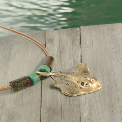Stingray Necklace for Women Bronze- Stingray Pendant for Women, Stingray Jewelry, Stingray Pendant, Scuba Diving Jewelry, Bronze Jewelry - Big Blue