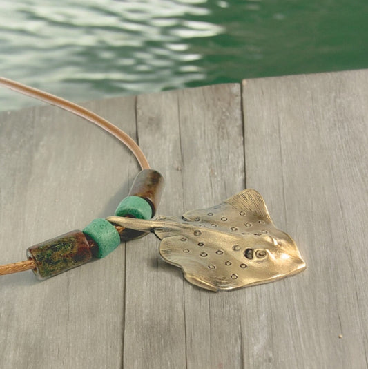 Stingray Necklace for Women Bronze- Stingray Pendant for Women, Stingray Jewelry, Stingray Pendant, Scuba Diving Jewelry, Bronze Jewelry - Big Blue