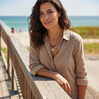 Stingray Pendant Necklace – Shoreline Collection – Bronze with Ceramic Beads