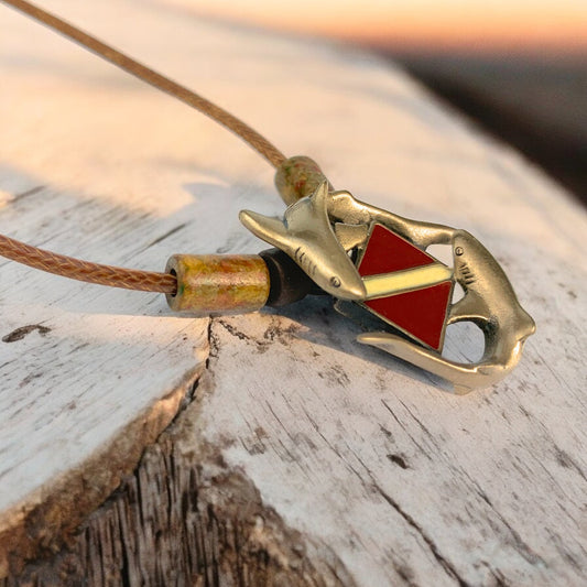 Shark Necklaces for Men and Women- Bronze Shark Pendant, Scuba Diving Jewelry with Dive Flag, Gifts for Scuba Divers - Big Blue