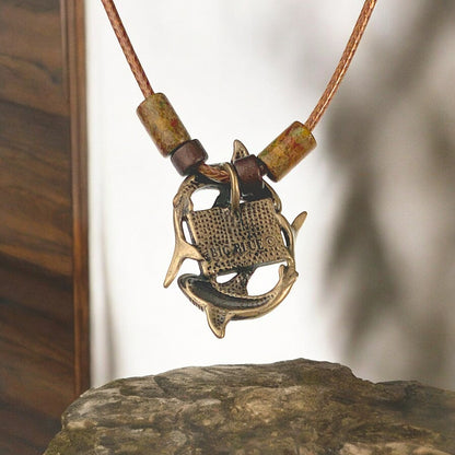 Shark Necklaces for Men and Women- Bronze Shark Pendant, Scuba Diving Jewelry with Dive Flag, Gifts for Scuba Divers - Big Blue