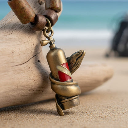 Moray Eel & Scuba Tank Necklace – Shoreline Collection -  Bronze on Braided Cotton Cord - Big Blue