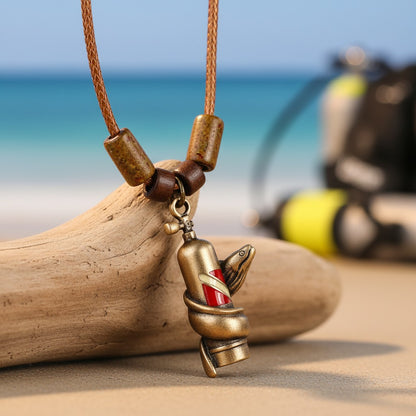 Moray Eel & Scuba Tank Necklace – Shoreline Collection -  Bronze on Braided Cotton Cord - Big Blue