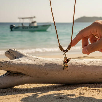 Moray Eel & Scuba Tank Necklace – Shoreline Collection -  Bronze on Braided Cotton Cord - Big Blue