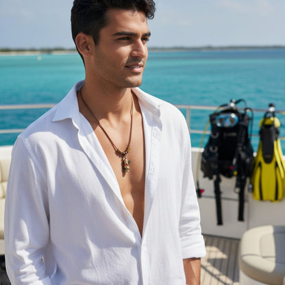 Moray Eel & Scuba Tank Necklace – Shoreline Collection -  Bronze on Braided Cotton Cord