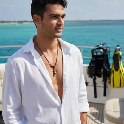 Moray Eel & Scuba Tank Necklace – Shoreline Collection -  Bronze on Braided Cotton Cord - Big Blue