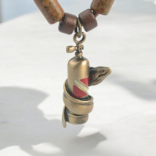 Moray Eel with Scuba Tank Necklaces for Men or Women- Bronze Scuba Diving Jewelry, Scuba Diving Gifts - Big Blue