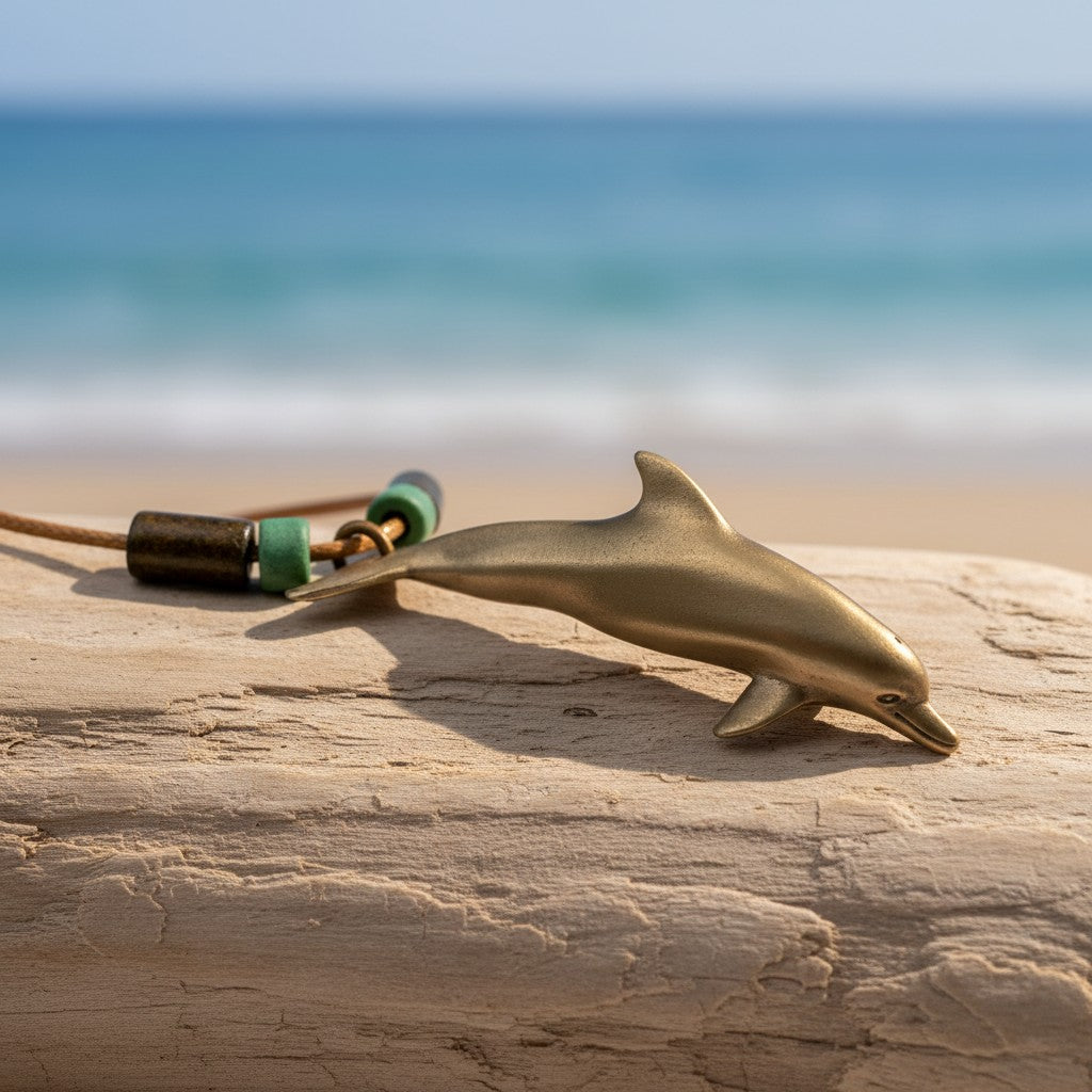 Dolphin Necklace With Beads – Shoreline Collection - Bronze - Big Blue