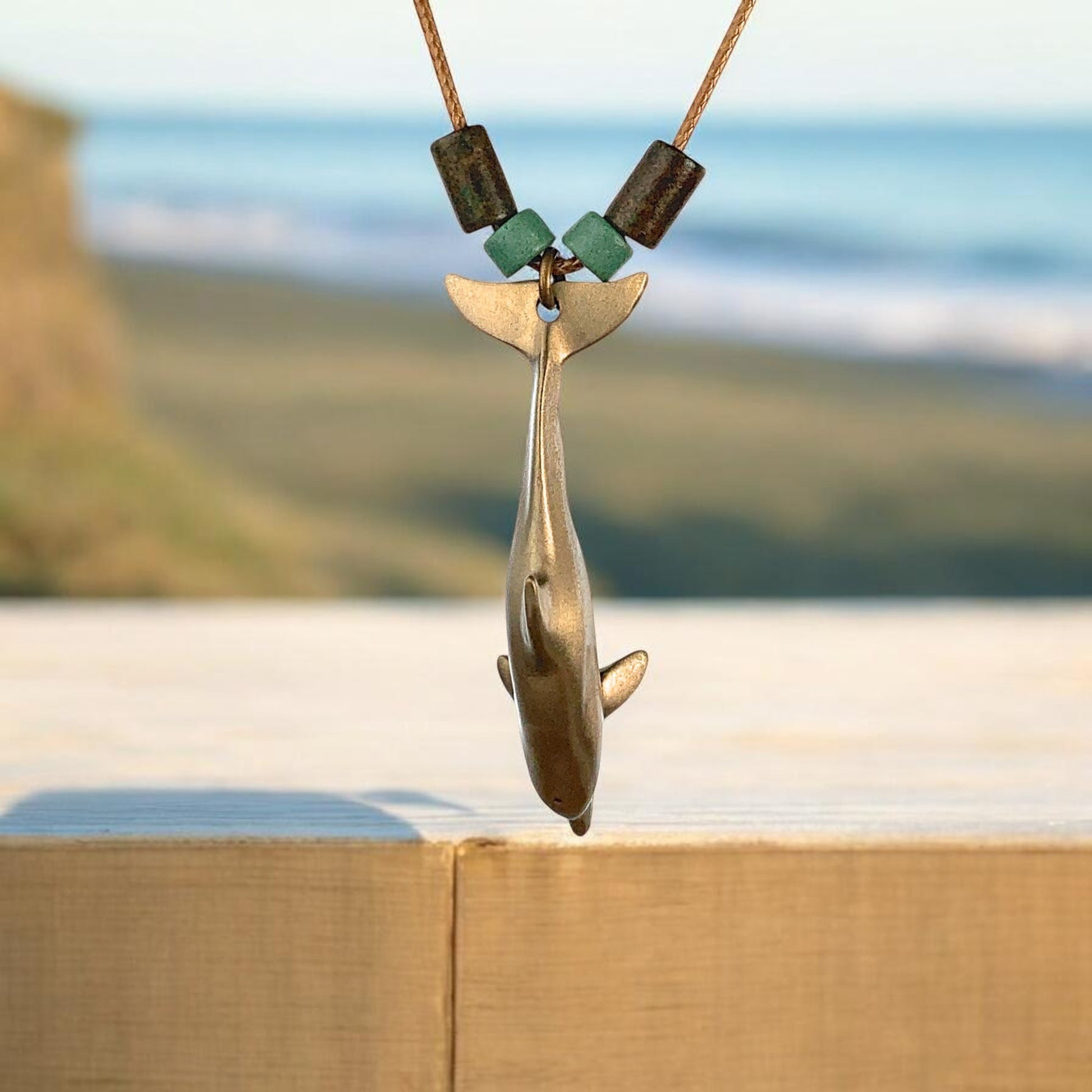 Dolphin Necklace With Beads – Shoreline Collection - Bronze - Big Blue