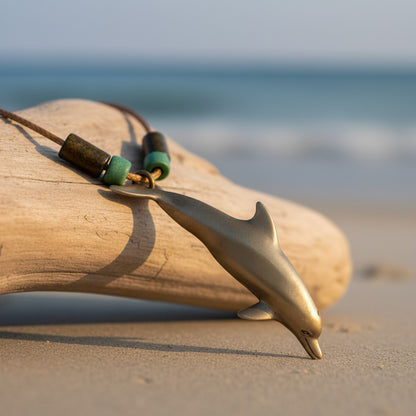 Dolphin Necklace With Beads – Shoreline Collection - Bronze - Big Blue