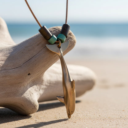 Dolphin Necklace With Beads – Shoreline Collection - Bronze - Big Blue